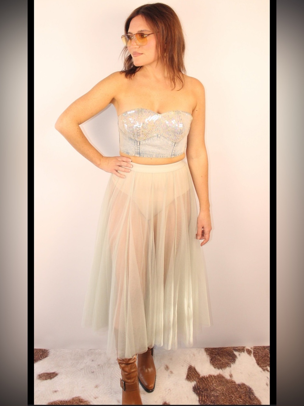 Pale Green Sheer Tulle Skirt